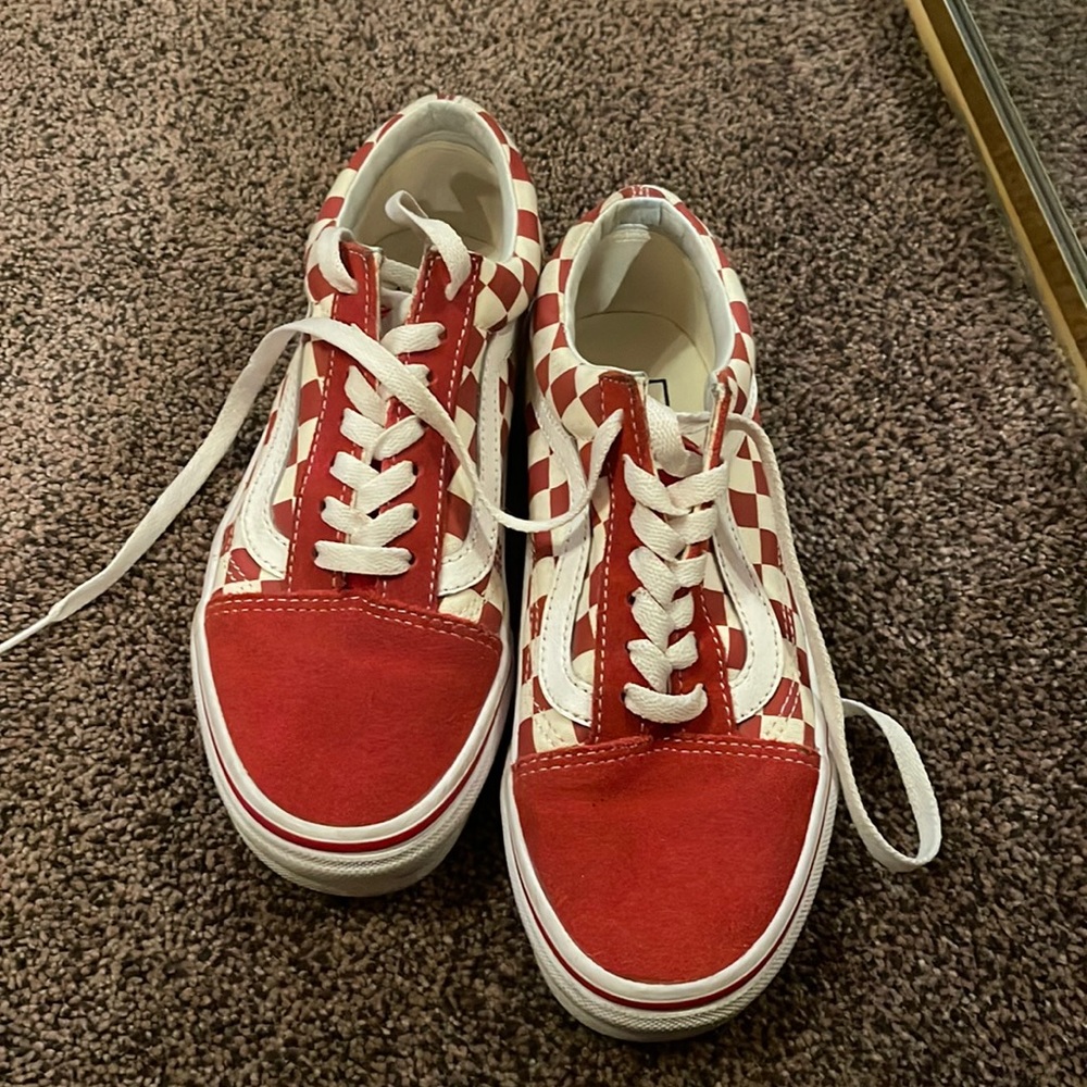 Red old skool checkered vans